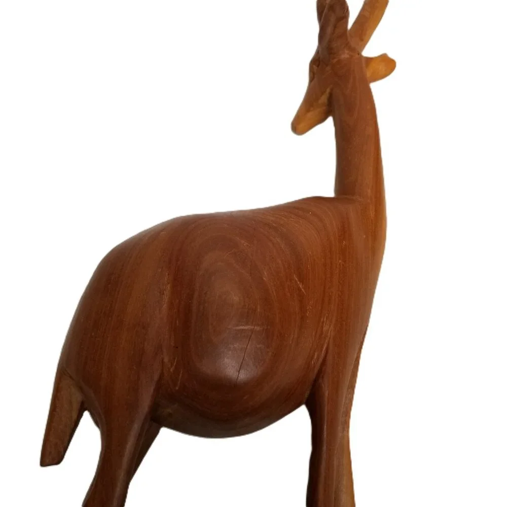 Hand Carved Wood Gazelle Pair African Safari Tribal Decor Bohemian MCM